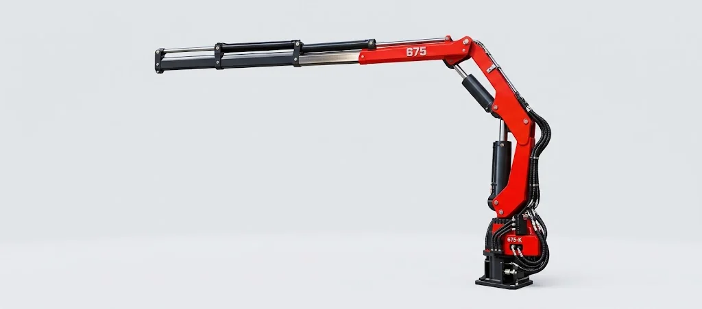 Hydrolift 675 K2 knuckle-boom crane with telescopic boom extended, studio cutout